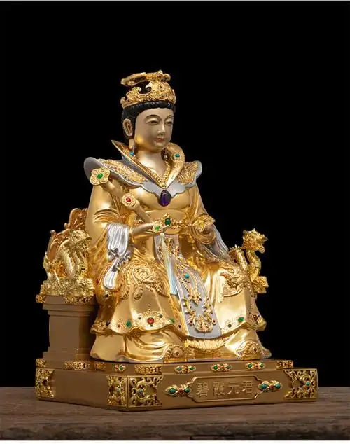 紫运阁纯铜贴金碧霞元君神像泰山娘娘圣母奶奶家用泰山老母黄铜佛像