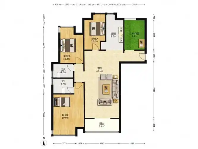 升龙广场(a区)4室2厅2卫139㎡南北115万
