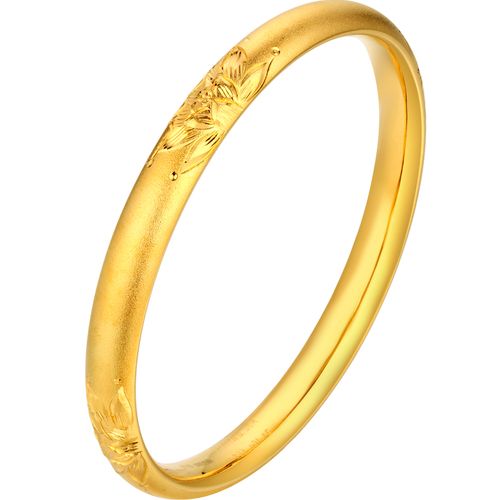 金包银女手镯黄金实心三圣莲花简约999足金手饰礼物金镯子妈妈款