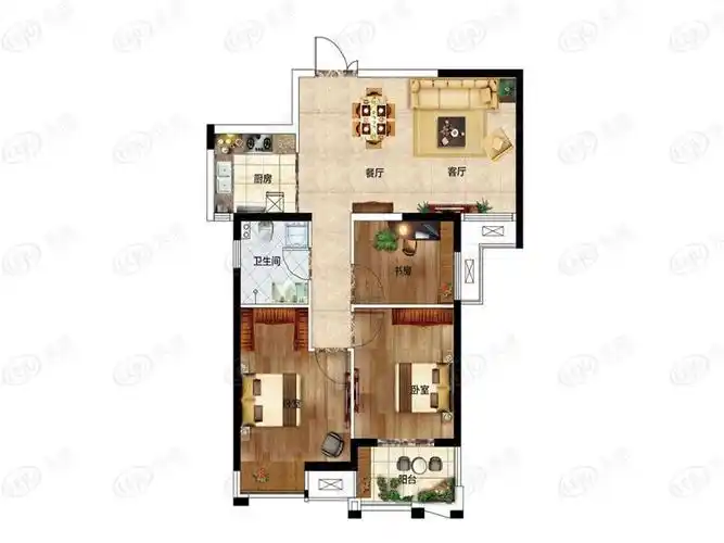 升龙天汇广场3室2厅1卫户型图 - 郑州乐居